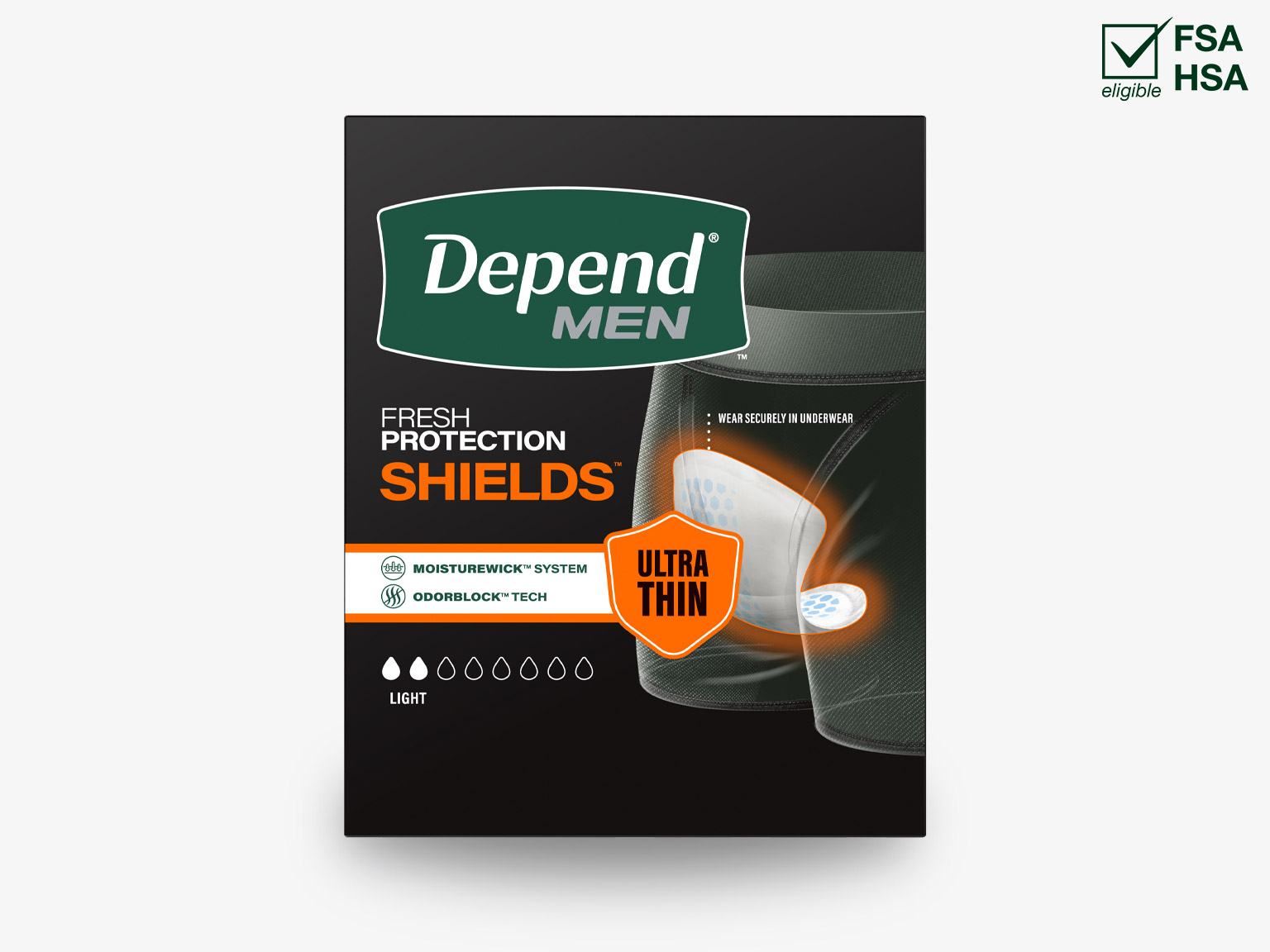 Front pack image of Depend® Fresh Protection Shields™