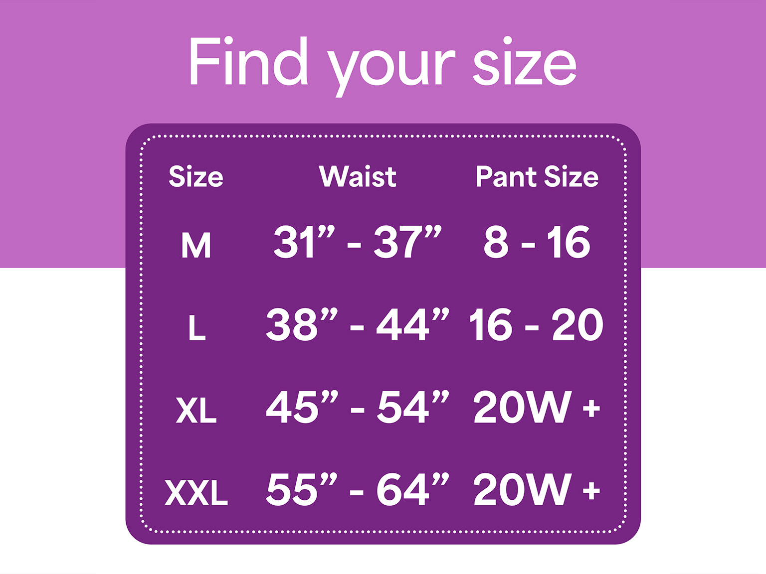 Find your size for the  Depend® Fresh Essentials Incontinence Underwear for Women