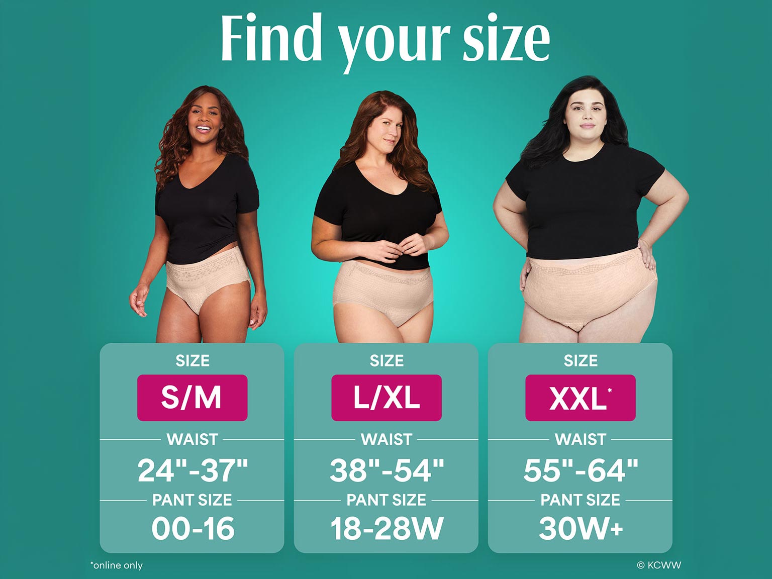 Find your size for the Depend® Fresh Protection® Advanced Incontinence Underwear for Women