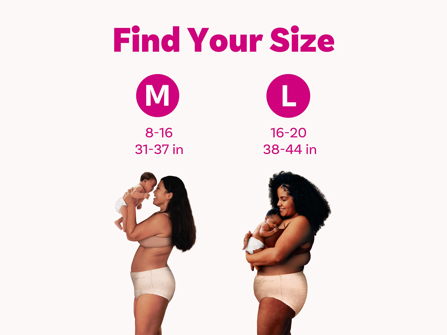 Find your size of the Depend® Post Pregnancy Underwear for Women