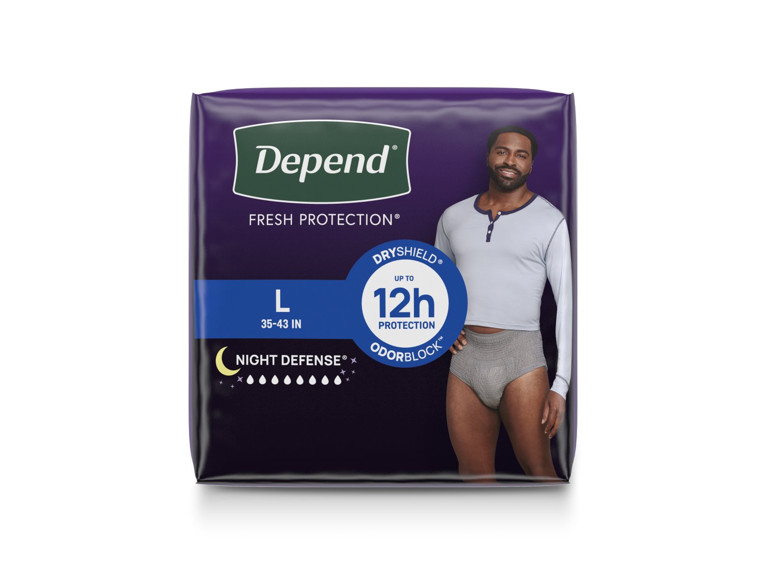 Depend® Incontinence Night Defense® Underwear for Men Feature: by wicking away wetness